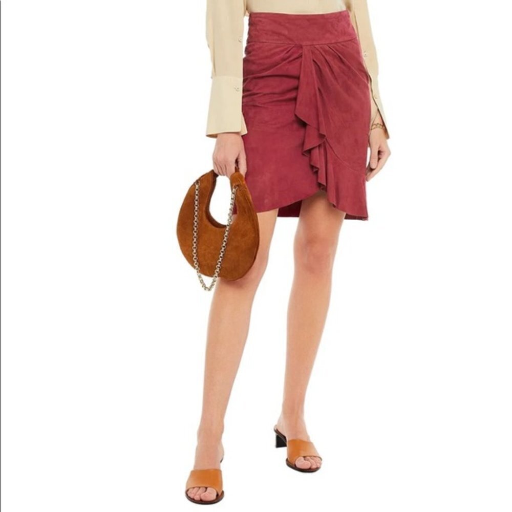 ba&sh Susette Suede Skirt Small Raspberry Leather Ruffle 16A